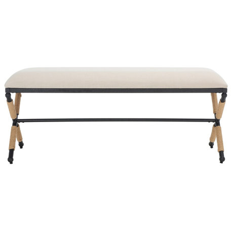 Safavieh Couture Carmelo Hemp Wrapped Bench, Beige/Black