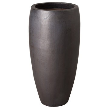 38.5" Round Tall Jar, Matte Black Glaze