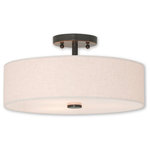 Livex Lighting - Meridian 3-Light Ceiling Mount, English Bronze - Add style to any room with this elegant semi flush mount. The design features a beautiful hand crafted oatmeal fabric hardback drum shade in a stylish english bronze.