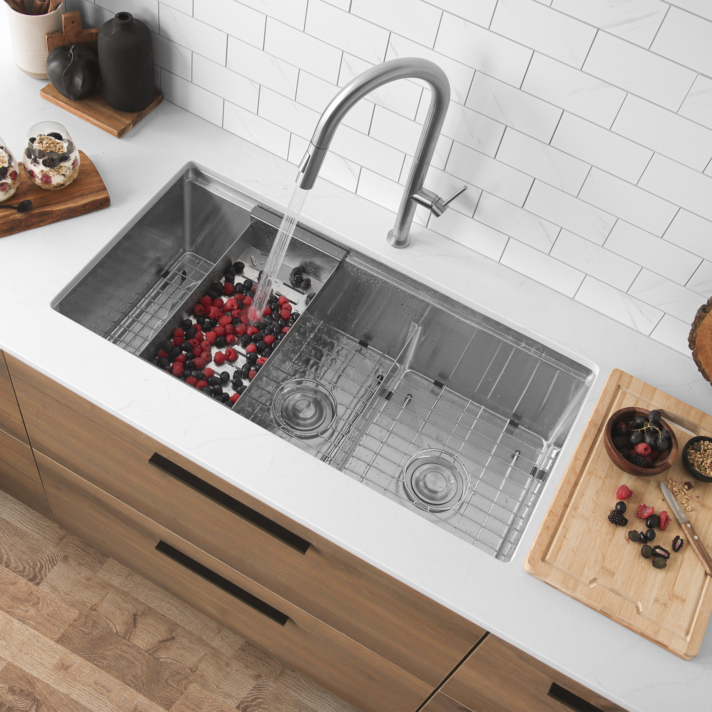STYLISH 36 Undermount 36" Double-bowl Workstation Kitchen Sink S-636W