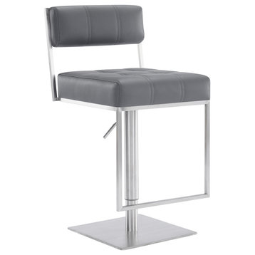 Kylee Swivel Barstool in Faux Leather, Gray