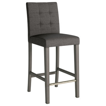 CorLiving Leila Fabric Bar Height Barstool with Gray Solid Wood Legs, Charcoal Brown