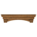 Pearl Mantels - Pearl Mantels The Celeste 72 Fireplace Mantel Shelf, Dune Finish - Hand crafted and pre-distressed from New Zealand Pine in our Dune finish, the Celeste shelf arrives with a warm organic earthy blend of soft colors with natural distressing lending warmth and comfort to any room. Hand-hewn edges and distressing enhance the natural beauty of the wood grain. Whether your design taste is clean, classic, traditional. the Celeste has your style covered. Use over the hearth, in the bedroom, bathroom, kitchen, den or anywhere you need a little something extra for storage or treasures. Its uses are only limited by your imagination. Mitered hanger board assembly included for easy installation. Shelf Length: 72 Shelf Depth: 10 Bottom Base Depth: 6 Overall Height with Corbels: 15 Height Corbels: 6 3/4 Width Corbels: 6 Width between Corbels: 52 1/2 Radius: 99.712 Look for the pearl inlay that graces the right hand side of the shelf as proof that you have received an authentic Pearl Mantel. Your inlay is masked so that you may easily paint or stain around it. Simply remove the mask when done. Light sanding and filling is recommended before paint or stain is applied. Features: Finish: Dune. Material: Pine Wood. 1 shelf - 3 design options. Hang shelf alone or with corbels or with corbels and arch.. Not just for the mantel, use in any room. Mitered hanger board assembly included for easy installation. Look for the pearl inlay that graces the right hand side of the shelf as proof that you have received an authentic Pearl Mantel. Wood is considered a combustible material. Heat clearances must be adhered to. If installing over a fireplace, check your local building codes and the manufacturer's instructions for your specific fireplace insert or stove. Mounting hardware for hanger rail not included. Specifications: Shelf length: 72. Shelf depth: 10. Bottom base depth: 6. Overall height: 15. Height corbel: 6.75. Width corbel: 6. Width between corbels: 52.5. Radius: 99.712. Overall Dimensions: 72 (L) x 10 (W) x 15 (H).