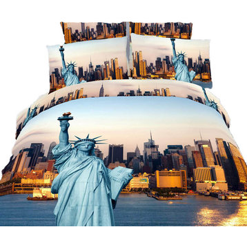 Twin Size Duvet Cover Sheet Set, Statue of Liberty