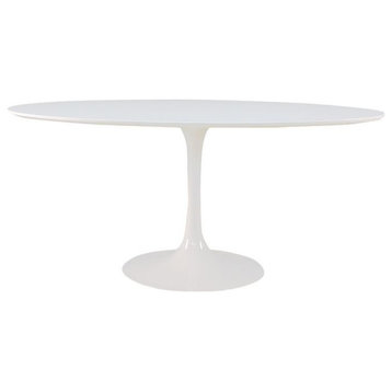 Oval White Shiny MDF Dining Table, 78"