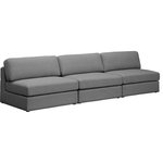 Meridian Furniture - Beckham Linen Textured Fabric Upholstered 3-Piece Modular Sofa, Grey - Liven up your living space with this Beckham grey durable linen polyester fabric sofa. Its grey color complements any contemporary home decor, while its durable linen and polyester fabric upholstery provides you with a soft and comfortable place to sit. This sofa is modular, so you can create infinite configurations, which are easily attached using the attachment latch underneath. Its linen, wood, and foam construction guarantees stability for years to come.