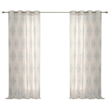 Royal Medallion Linen Blend Curtains, Blue, 52"x84"