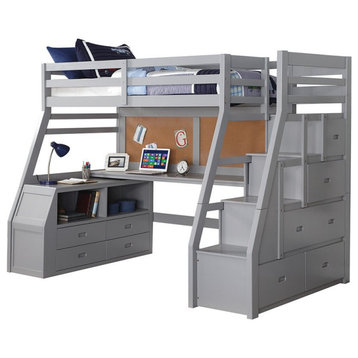 Pemberly Row Modern Wood Twin Size Loft Bed with Storage in Gray