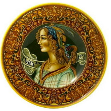 Prima Classe, Large Wall Plate With Renaissance Figure 'Dulce Est Amar', Woman