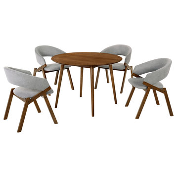 Armen Living Arcadia and Talulah Round Wood 5-Piece Dining Set in Gray/Brown