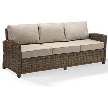 Afuera Living Outdoor Wicker Patio Sofa in Brown and Sand