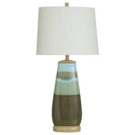 StyleCraft Home Collection - Millville | Reactive Glaze Ceramic Transitional Table Lamp - This striking table lamp has a ceramic frame with a reactive glaze featuring several hues of brown, green, gray, and blue. The hardback shade at the top is white. With its array of neutral colors, this ceramic table lamp works well in a hallway, living room, office, dining room, or bedroom.