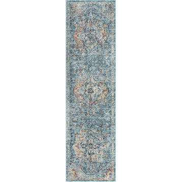 Kinsley Traditional Oriental Gray Blue Runner Rug, 2'x10'