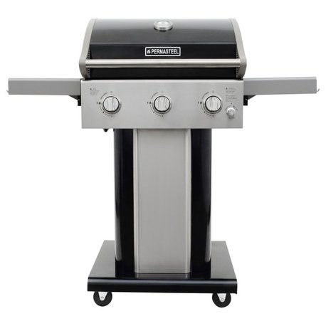 Permasteel 3 Burner Propane Gas Grill with Folding Side Shelves, Black