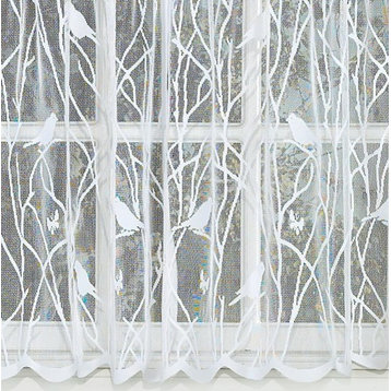 Songbird White Lace Kitchen Curtain, 56"x36" Tier Pair