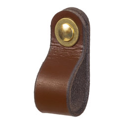 Walnut Studiolo - Leather Drawer Pull, The Hawthorne, Dark Brown, Small, Brass - Cabinet And Drawer Handle Pulls