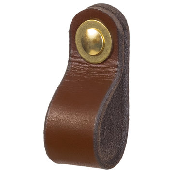 Leather Drawer Pull, The Hawthorne, Dark Brown, Small, Brass