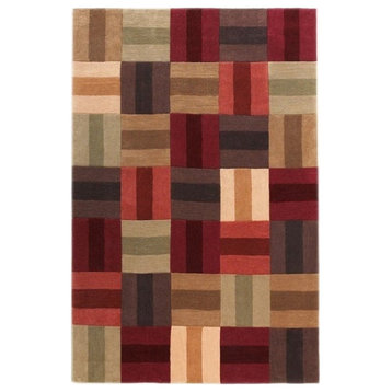 Linon Trio Boxes Hand Tufted Polyester 96" x 120" Rug in Burgundy Red