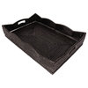 Artifacts Rattan™ Scallop Rectangular Tray with Glass Insert, Tudor Black