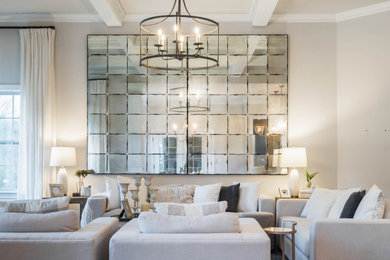 Inspiration for a large transitional open concept living room remodel in Nashville with white walls