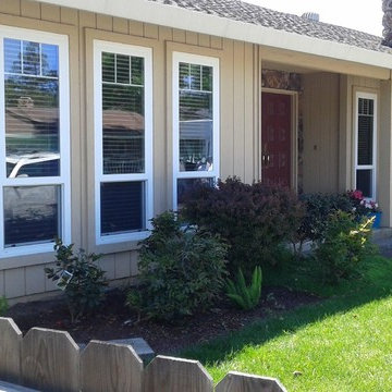 Multiple Glass Windows Complete with Window Screens and White Trim