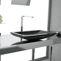 Modern Rectangular Vessel Sink | Silver Black - Bathroom Sinks