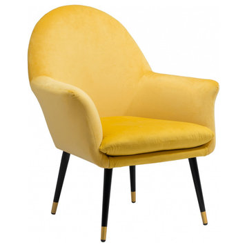 Golden Yellow Comfy Curvy Velvet and Black Accent Chair