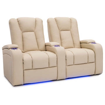 Seatcraft Serenity Leather Home Theater Seating Power Recline, Cream, Row of 2