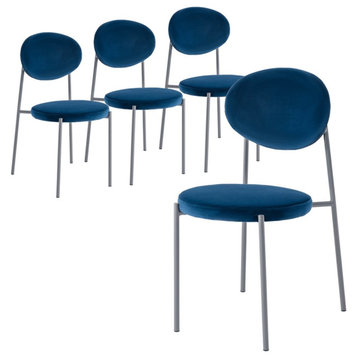 LeisureMod Euston Modern Velvet Dining Chair with Steel Frame Set of 4 Navy Blue