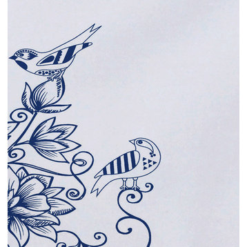 18"x14" Five Little Birds, Floral Print Placemat, Blue, Set of 4