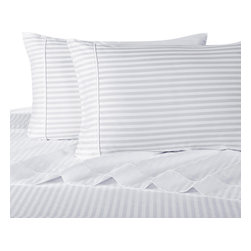 Royal Tradition - 600TC 100% Long Staple Cotton Stripe Sheet Set, White, California King - Sheet And Pillowcase Sets