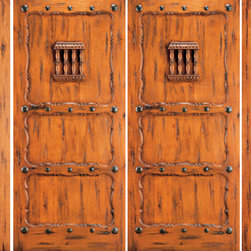 Entry Double Door with Two Sidelites, Knotty Alder 3 Panel, Speakeasy - Front Doors