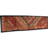 Consigned Indian Table Runner Sari, Red and Orange Sequin Embroidered Tapestry