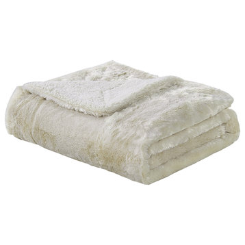 Plain Faux Fur Throw Blanket, Beige, 50''x60''