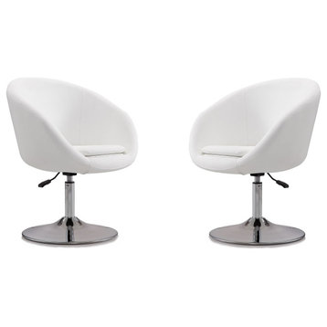 Hopper Swivel Faux Leather Chair, White and Polished Chrome, Set of 2