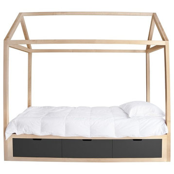 Nico & Yeye Domo Zen Twin Bed with Drawers, Maple, Black