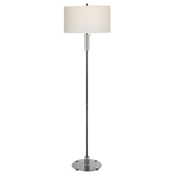 Contemporary Minimalist Steel Metal Floor Lamp 65in Clear Crystal Silver Classic