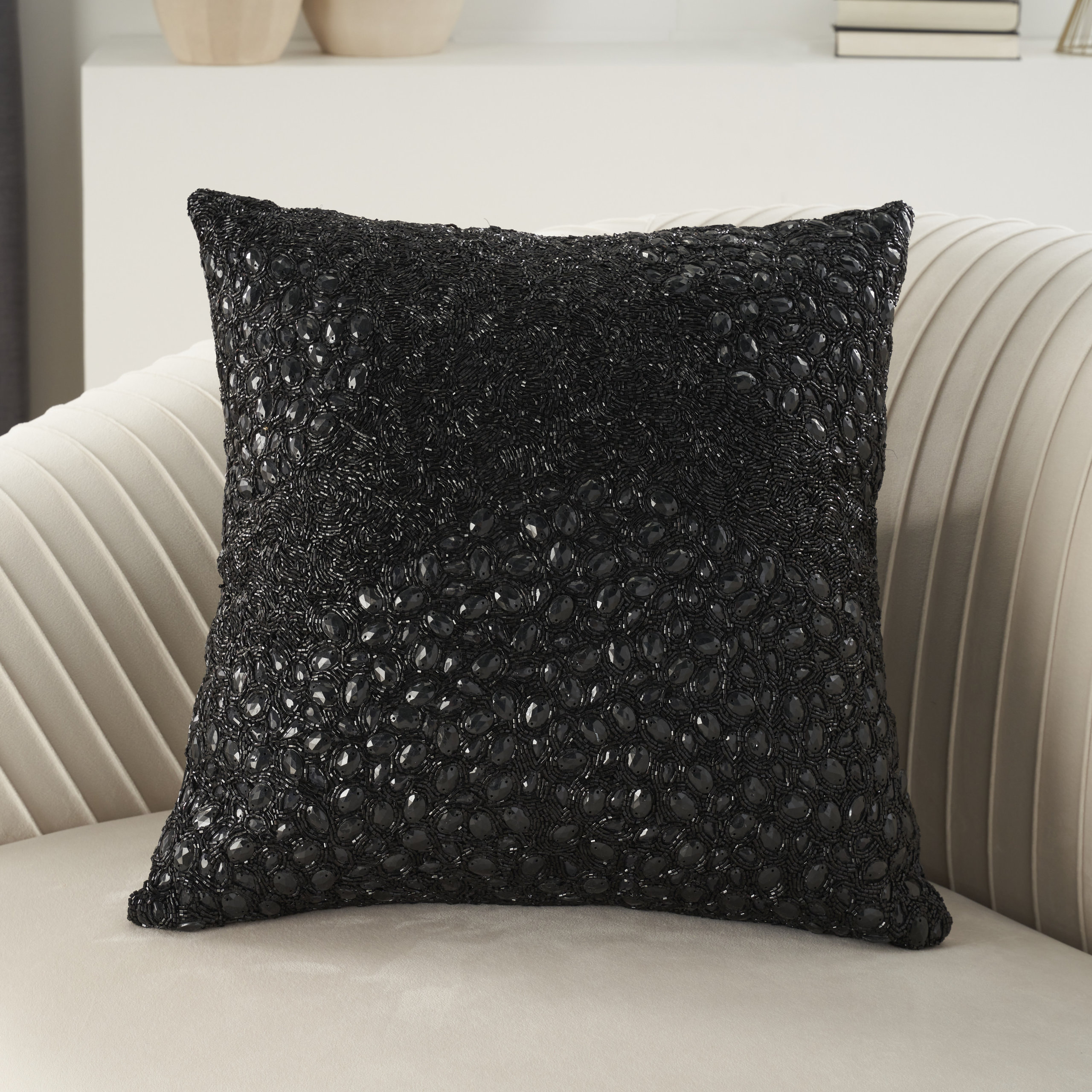Nourison Home 20"x20" Mina Victory Sofia Fully Beaded Black Throw ...