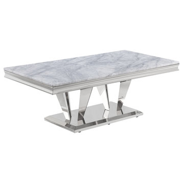 Chihiro Grey Rectangular Stone Coffee Table, Silver
