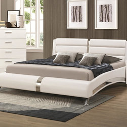 Coaster Felicity High Gloss White Queen Bed with Metallic Accents - Panel Beds