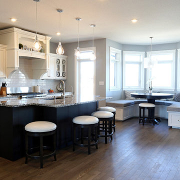 White Kitchen with Dark Wood Island