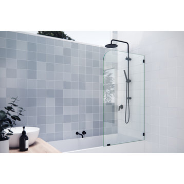 34"x58.25" Frameless Bathtub Shower Door Single Fixed Panel Radius, Matte Black