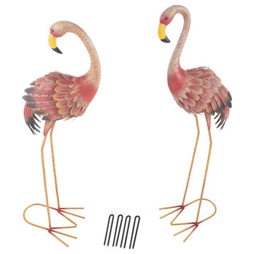Flamingo Garden Statues Set of 2 Lawn Ornaments Handcrafted Bird Decor