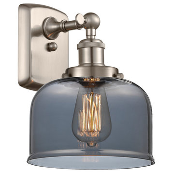 Large Bell 1-Light Sconce, Brushed Satin Nickel, Plated Smoke