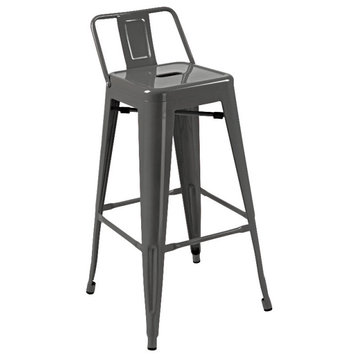 Metal Bar Stool With Backrest 26" Height, Set of 4, Natural