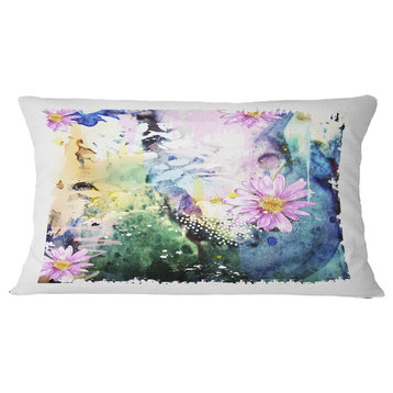 Abstract Blue Pink Floral Art Floral Throw Pillow, 12"x20"