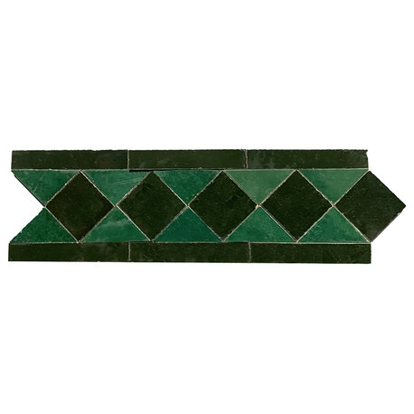 Contemporary Zellige Border, 12"x3 3/4"x1/2", Hunter Green/Green Piece