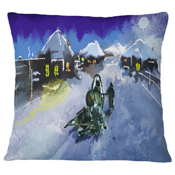 Winter Road And Night Sky Landscape Printed Throw Pillow, 18"x18"