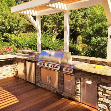 "The Peninsula" Custom Teak Deck, Pergolas, Outdoor Kitchen & Firepit