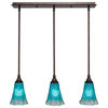 Stem 3-Light Pendalier with Hang Straight Swivel, Bronze/Teal Crystal